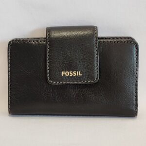 Fossil Madison‎ Multifunction Wallet New $70 Black Leather 5.5 x 4 Billfold